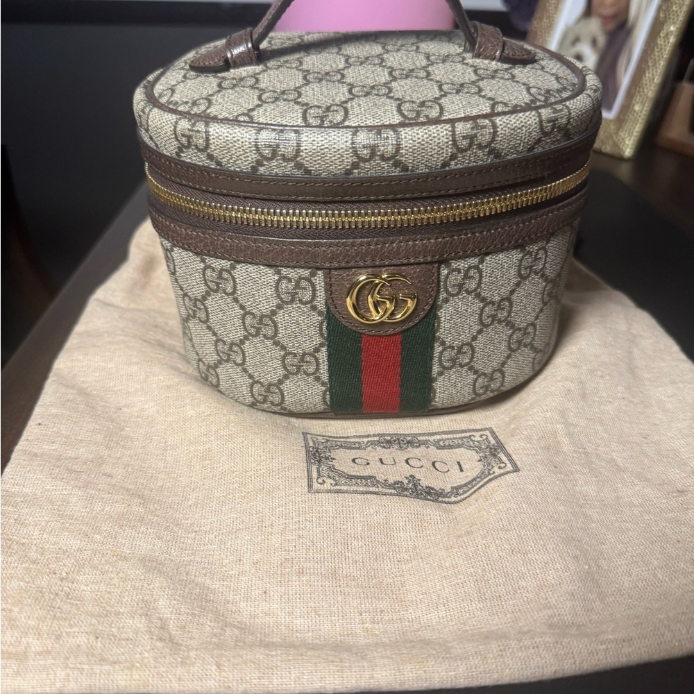 Gucci Olive Fabric and Brown Leather Bag